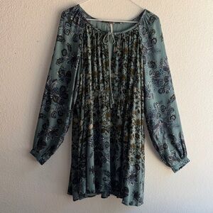 Free People Classic Mini Dress Tunic Sz S Color Blue Floral Gauze